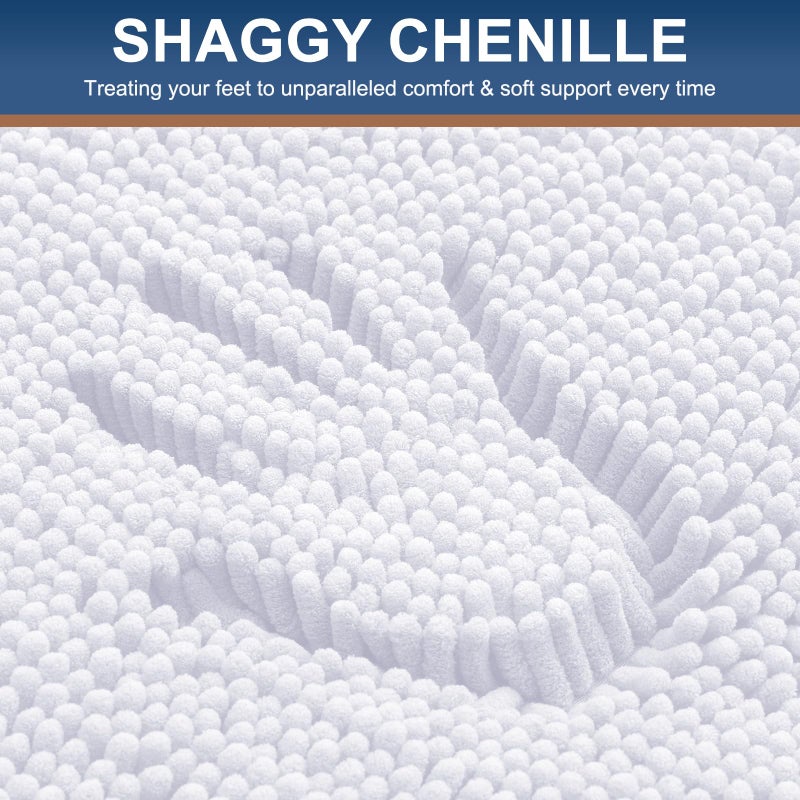 Smiry Bathroom Rugs Set 2 Piece, Soft Absorbent Chenille Bath Mat and U-Shaped Toilet Rug Set, Non Slip Shaggy Bath Carpet for Tub, Shower and Floor (30x20+24x20, White) - Image 3